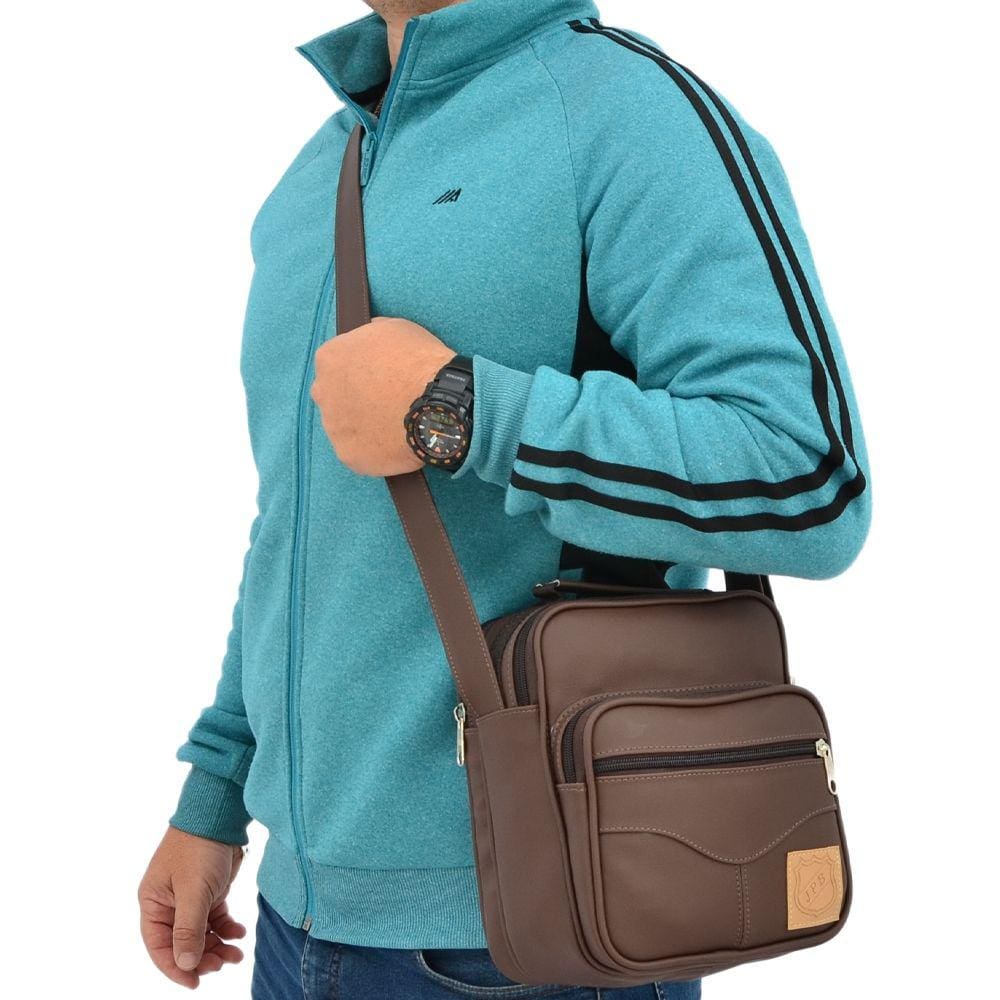 Bolsa Media Transversal Organizadora Masculina Pata Trabalho Passeio Dia a Dia Ziper Alça Ajustavel