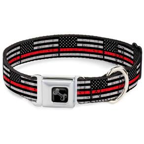 Coleira para cães com fivela fina, linha vermelha, bandeira