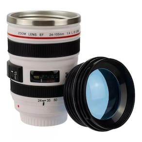 Copo Térmico Branco Formato Lente De Câmera 350ml