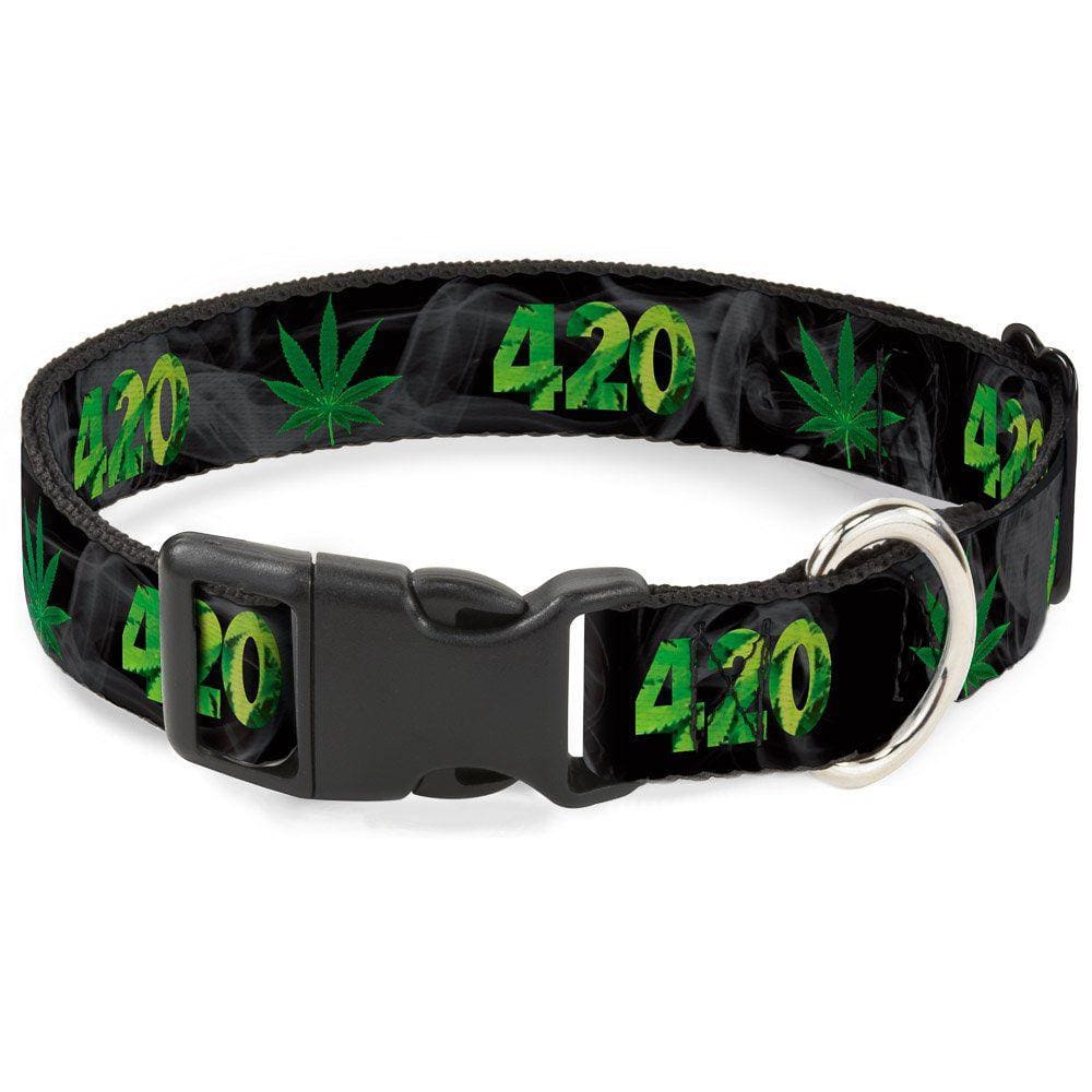 Coleira para cães Buckle-Down 420 Pot Leaf Black Smoke Green