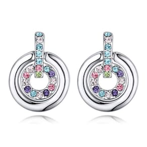 Brincos Crystalline Azuria Round Circle Stud Colorful Cryst