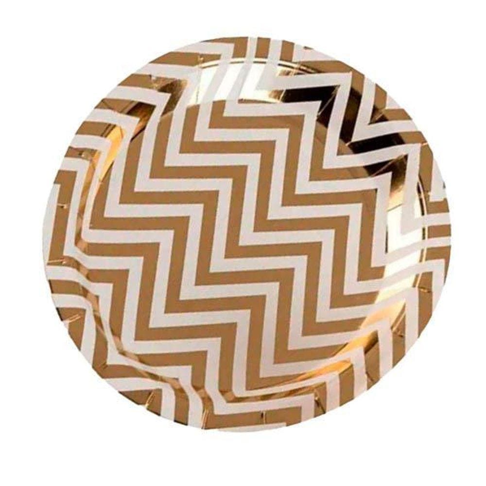 Kit 10 Pratos Sobremesa 18Cm Descartáveis Papel Listra Rose