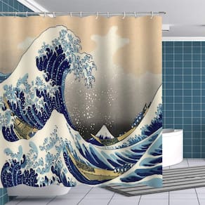 Cortina de chuveiro Fuortia Hokusai Great Wave Fabric Ocean