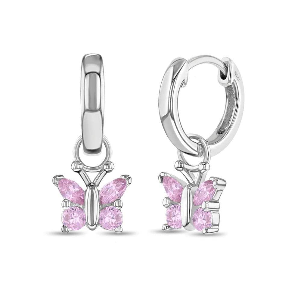 Brincos de argola em prata esterlina 925 rosa CZ Butterfly D