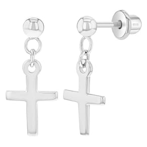 Brincos infantis de prata esterlina 925 Small Cross Dangle