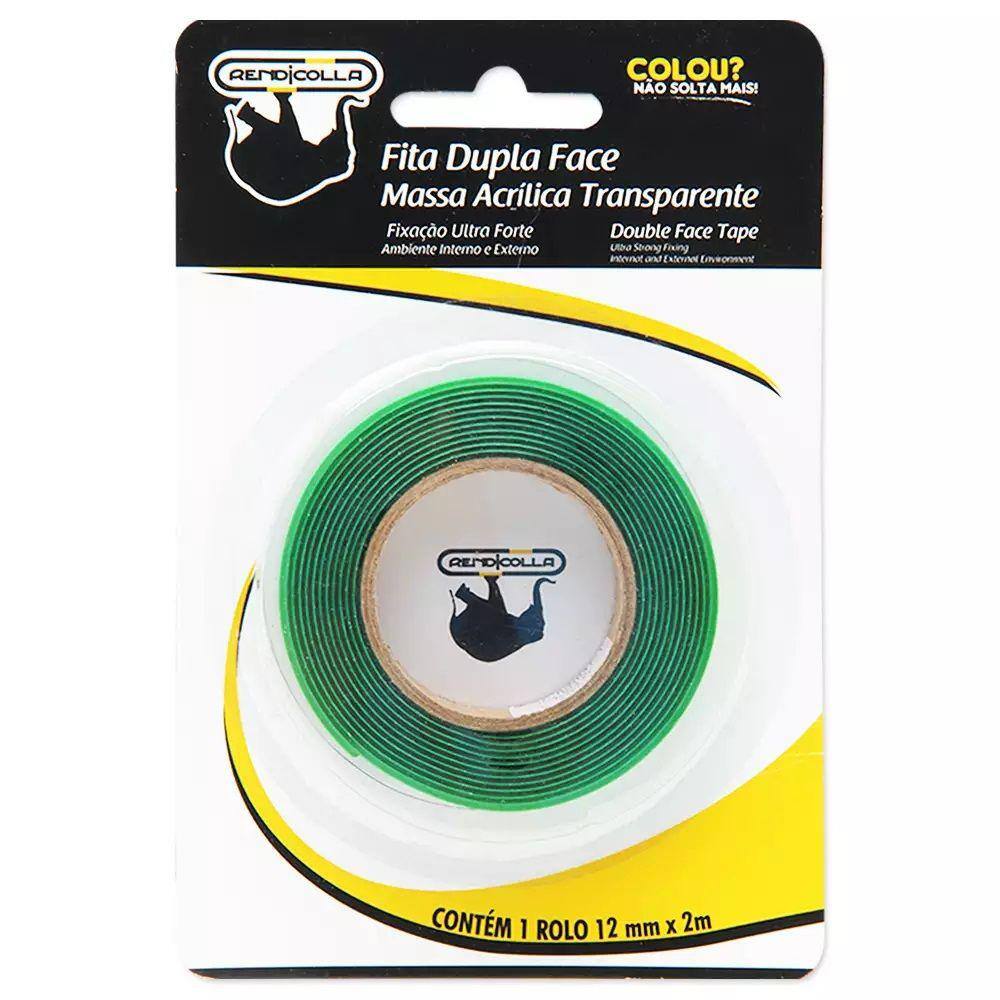 Fita Adesiva Dupla Face Fixação Ultra Forte 12mmx2m Transparente Rendicolla
