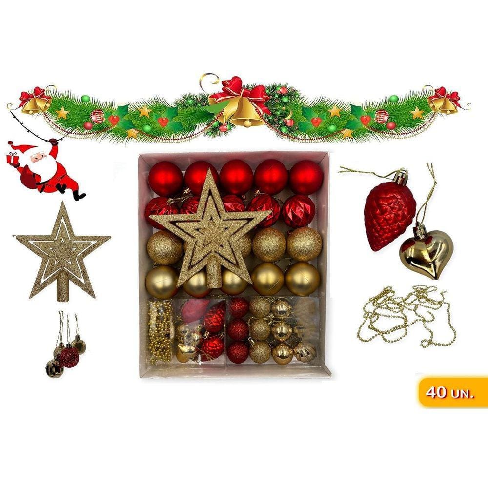 Kit 40 Enfeites Premium Arvore De Natal Decoração Completa