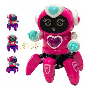 Aranha Robô Dançarino Rosa 6 Pernas Com Sons E Luzes