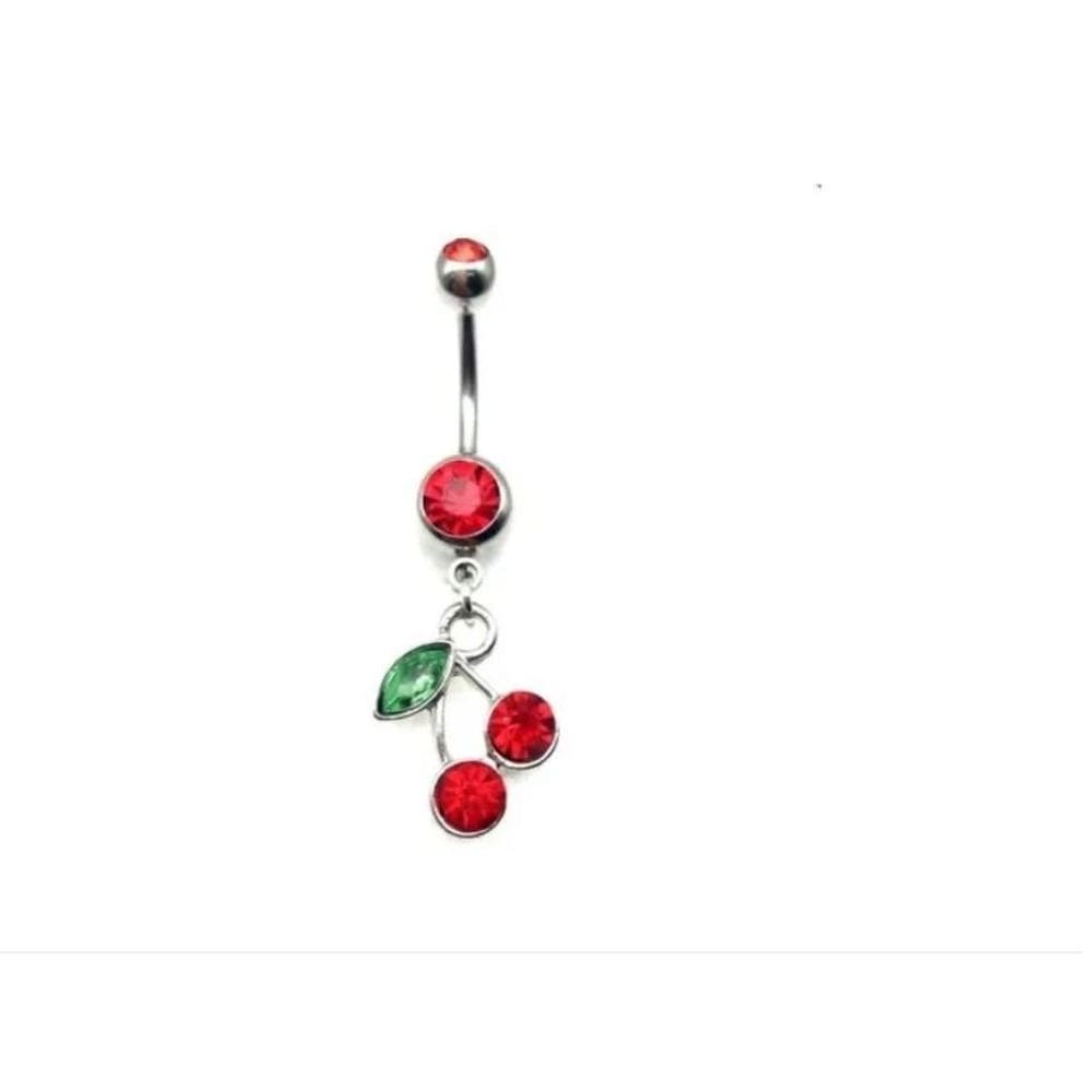Piercing Umbigo Frutas Cereja Vermelha Folhas 10mm
