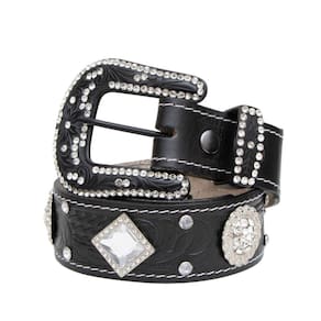 Cinto Fivela Tradicional Couro Feminino Com Aplicações Strass Brilho Moderno Barretos