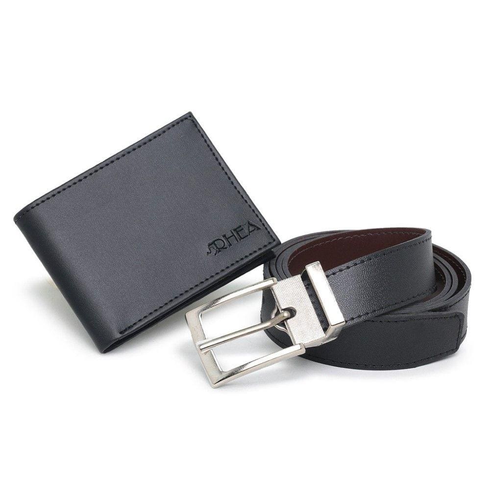Kit Carteira Masculina Couro Divisorias Plastico Não Cabe RG Com Cinto Dupla Face Liso Social
