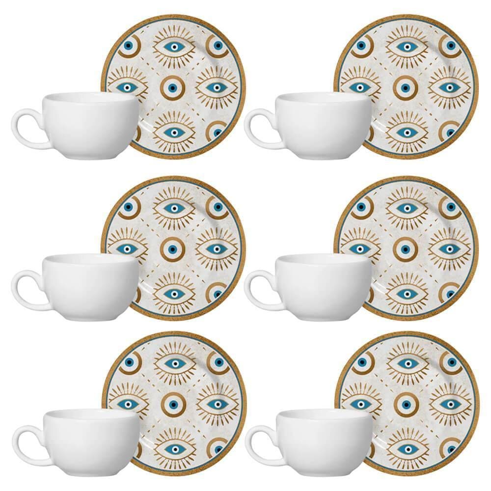 Kit 6 Xícaras Cerâmica Chá Café Pires Energia 85Ml