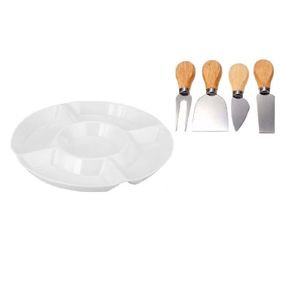 Petisqueira 5 Divisórias 30cm Melamina Luxo + Jogo 4 Peças