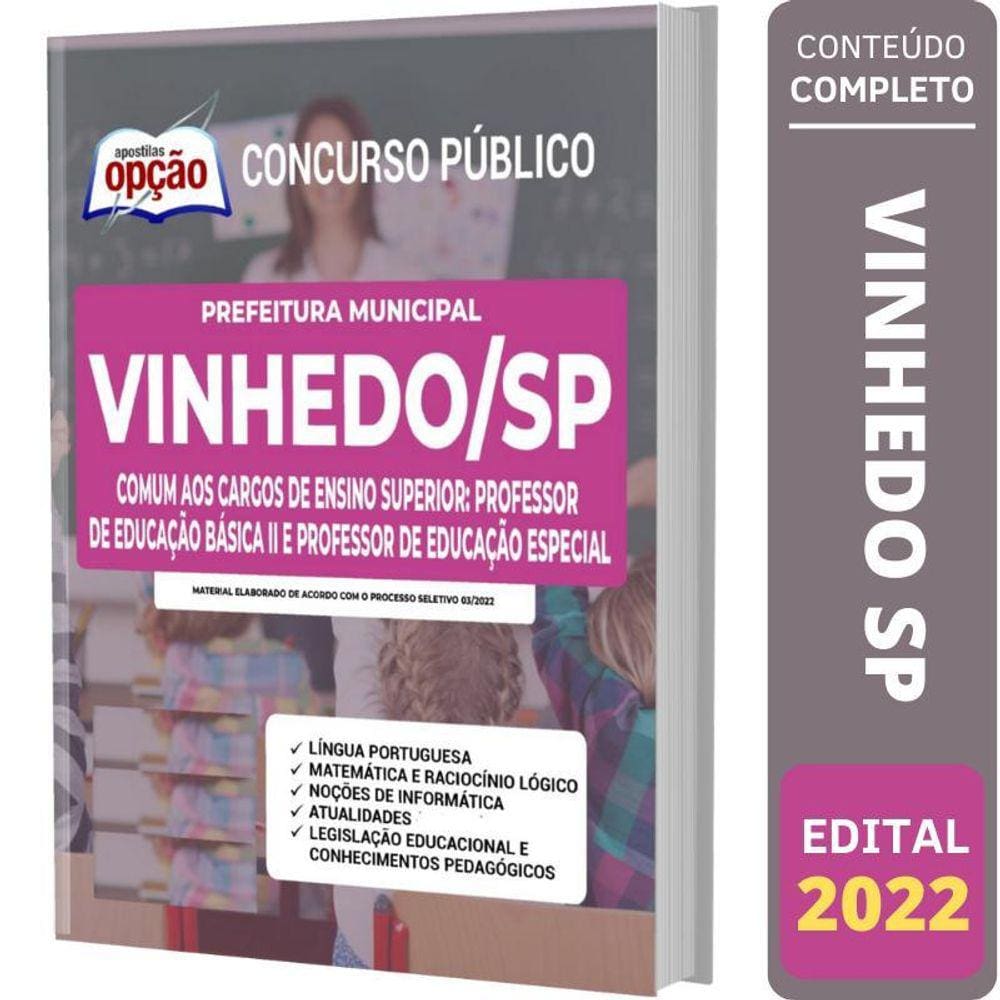 Apostila Concurso Vinhedo Sp - Cargos De Ensino Superior