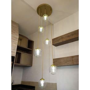 Pendente Moderno Jabuticaba Alumínio/Vidro Dourado 3m