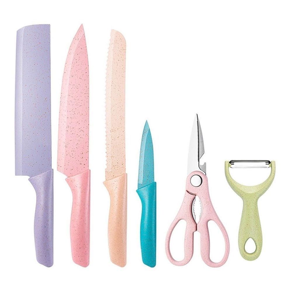 Conjunto De Facas De Cozinha Colorido 6 Peças Inox Qualidade