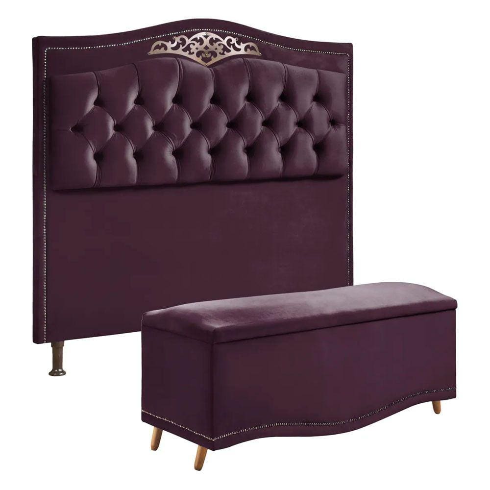 Conjunto Cabeceira e Calçadeira Holanda 160 cm Luxor Roxo Speciale Home