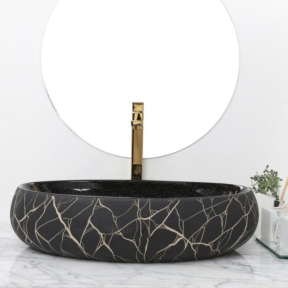 Cuba Pia Louça Cerâmica Apoio Banheiro 60X42Cm Luxo Black