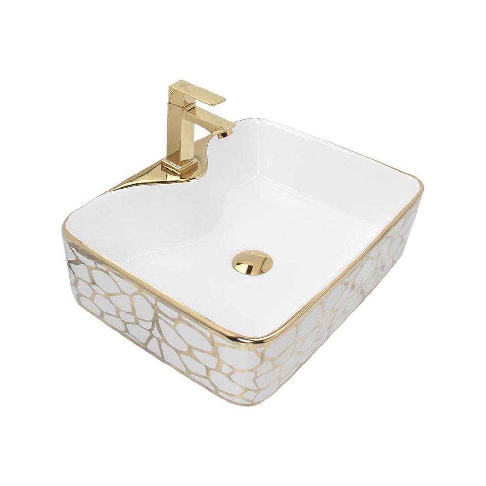 Cuba Pia Louça Cerâmica Apoio Banheiro 49X38Cm Luxo Gold