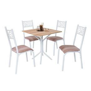 Mesa De Aço Com 4 Cadeiras Em Aço Branco Carvalho Com Estofado Capuccino Zeha Shop Jm