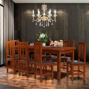 Conjunto Mesa De Jantar Com 8 Cadeiras Estofadas Madeira Maciça Castanho Santana Shop JM