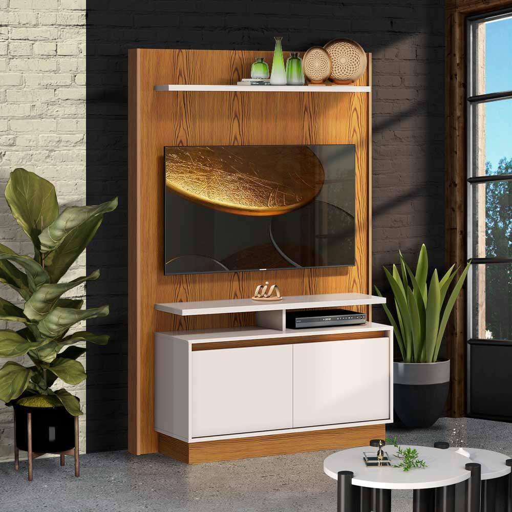 Home Compacto Com 1 Prateleira Para Tv Até 50 Polegadas Freijó Off White Valse Shop Jm - Marrom