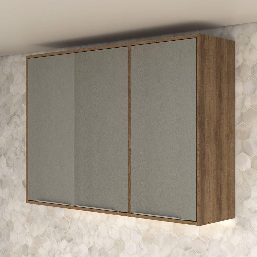 Armário Aéreo para Cozinha 3 Portas 120cm sem Vidro Lavinia Amêndoa/Niágara