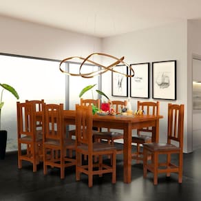 Conjunto Sala De Jantar Mesa E 8 Cadeiras Estofadas Madeira Maciça Castanho Sil Shop JM