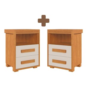 Mesa De Cabeceira 2 Unidades 42 x 38 cm 2 Gavetas Nature Off White Ginza Shop JM