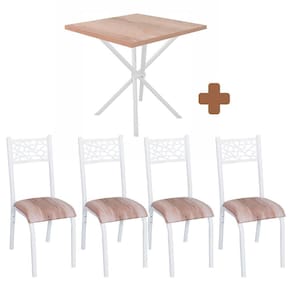 Mesa De Aço Com 4 Cadeiras Em Aço Branco Carvalho Com Estofado Capuccino Shele Shop Jm