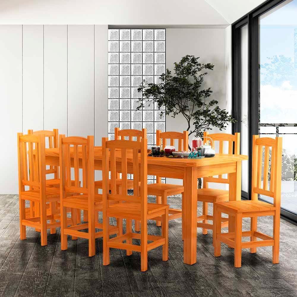 Mesa Madeira Maciça MDP Com 8 Cadeiras 200 x 88 Marrom Serene Shop JM