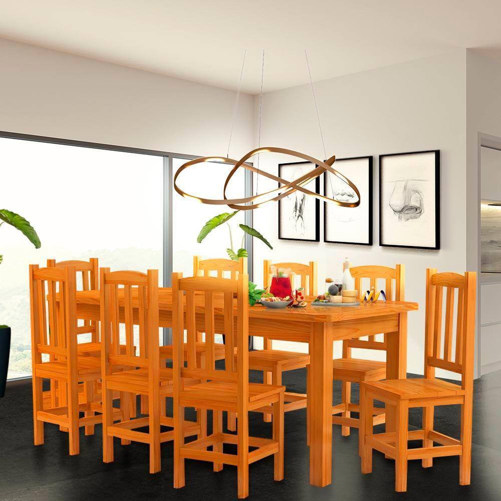 Conjunto Sala De Jantar Mesa E 8 Cadeiras Madeira Maciça 200 x 88 cm Marrom Refy Shop JM - Marrom