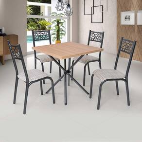 Mesa Quadrada 75X75 Com 4 Cadeiras Em Aço Preto Carvalho Com Estofado Manteiga Jade Ciplafe
