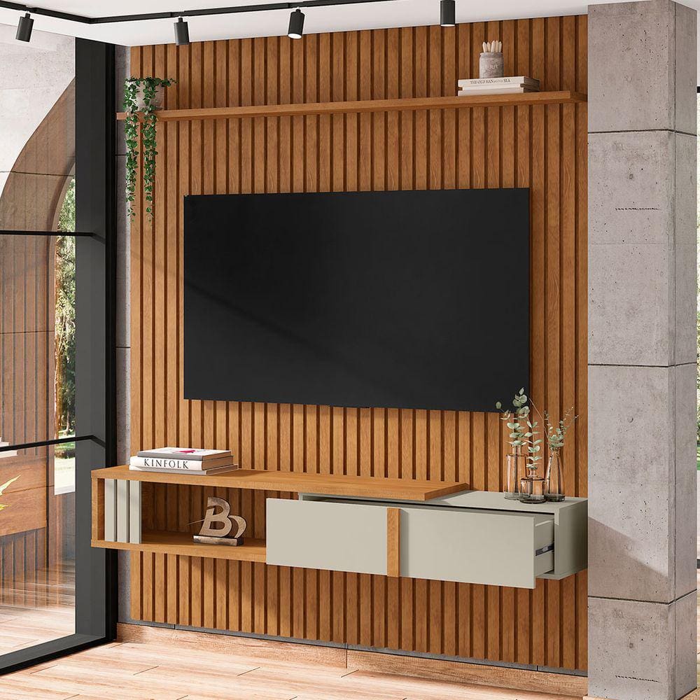 Painel para TV Até 75 Polegadas Nassau 1 Gaveta Naturalle/Off White - Móveis Bechara