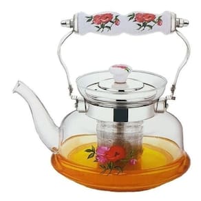 Chaleira de Vidro Alça em Cerâmica C/ Infusor de Chá 1L