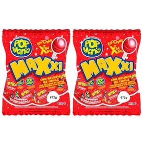 Pirulito Chicle Pop Mania Maxxi Morango 672g - 2 unid