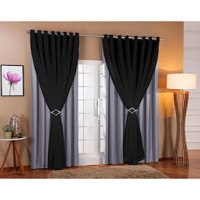 Cortina Voil Forro Blackout Tecido 4,00X2,20 Cinza/Preto