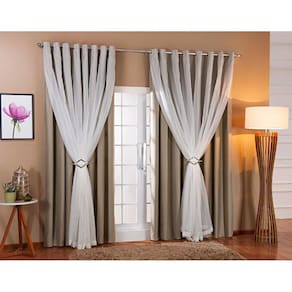 Cortina Voil com Forro Blackout 6,00x2,40 - Palha/Branco