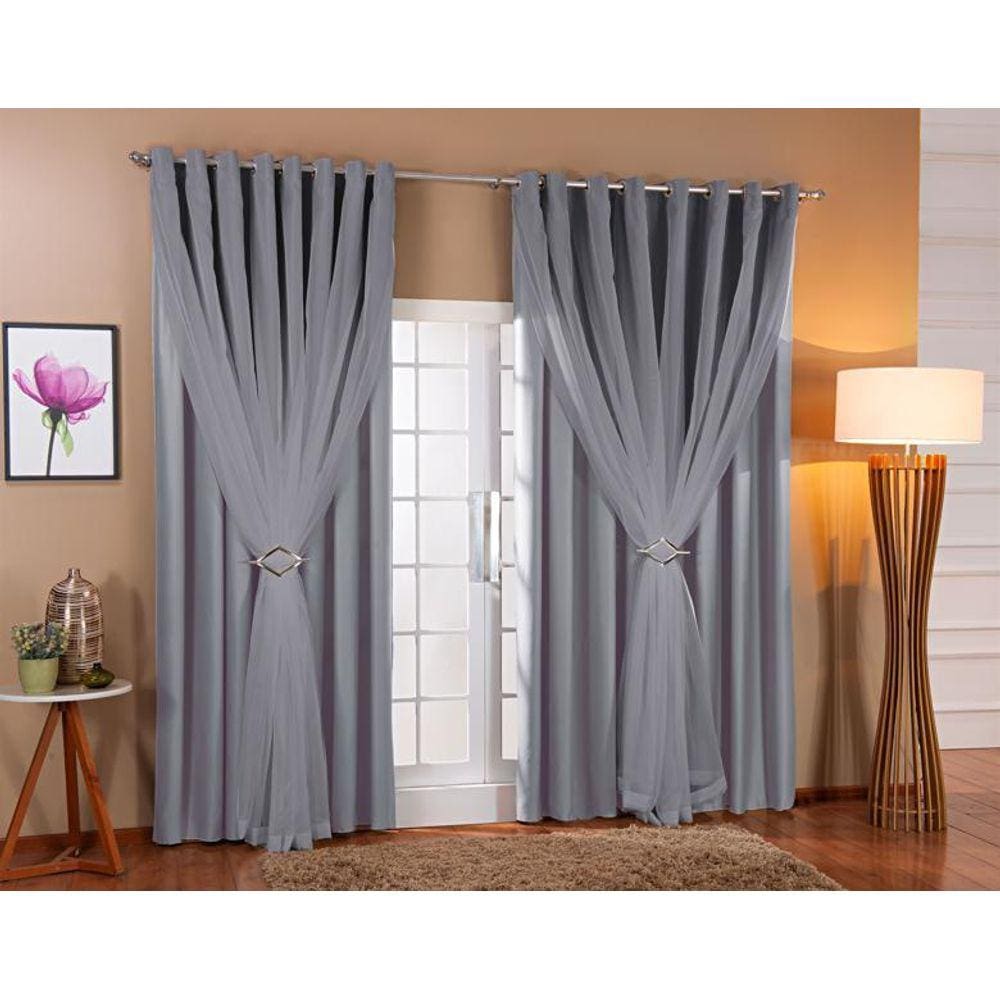 Cortina Voil Blackout 5x2,20 Sala Quarto Cinza