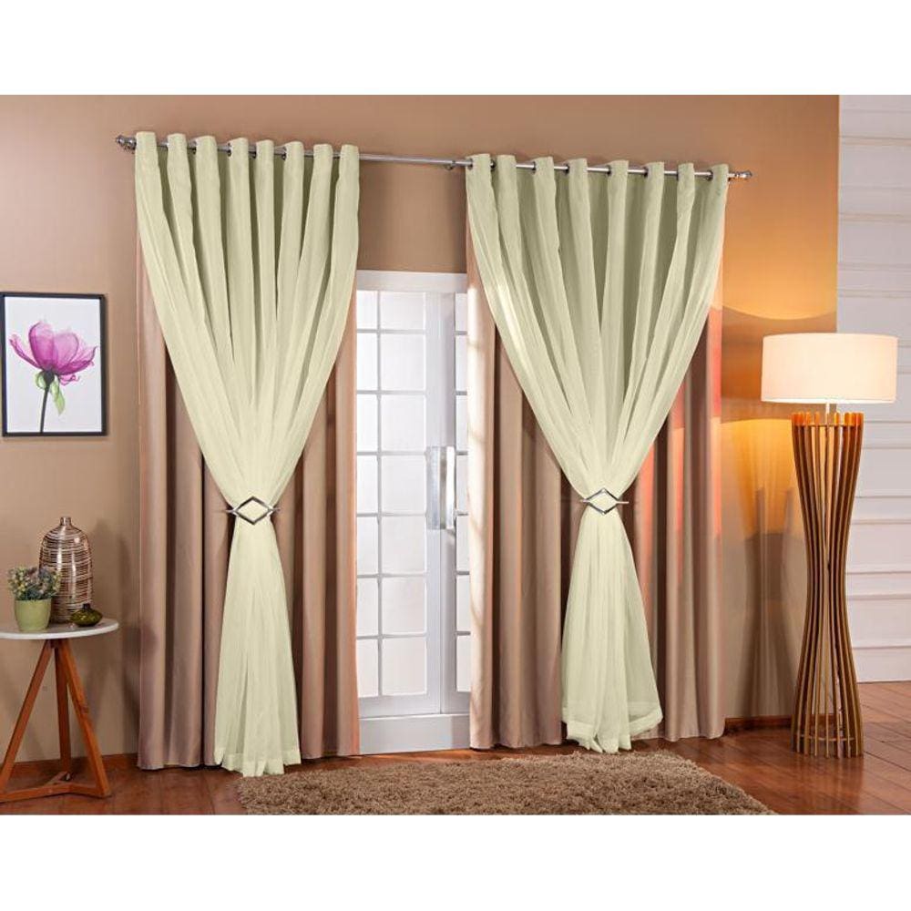 Cortina Voil Forro Blackout Tecido 3,00X2,20 Avelã/Palha