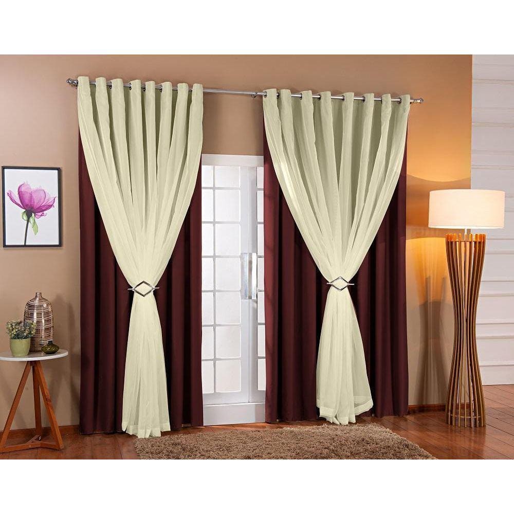 Cortina Voil Com Forro Blackout 6,00X2,20 Marrom/Palha