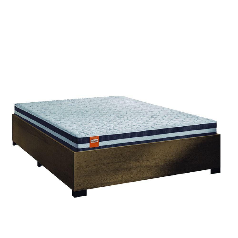 Cama Box Casal Desmontável Com Colchão Molas Qatar 138x188x53cm Branco / Preto / Cedro Inducol - Suporta até 200 Kg Por Pessoa