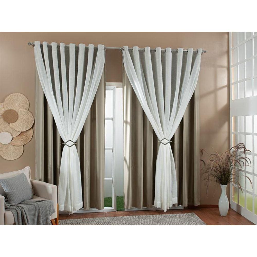 Cortina Gaze Linho Forro Blackout 5,00X2,70 Avelã/Marfim