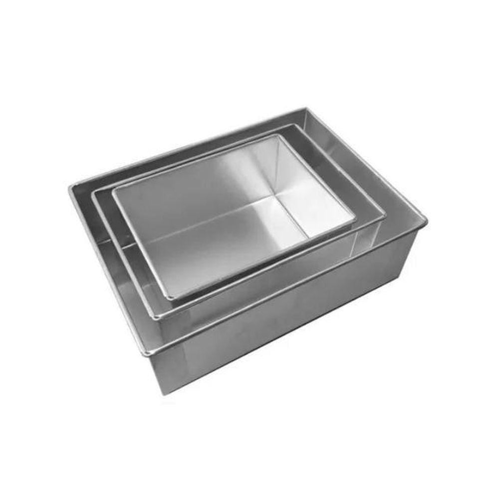 Kit 3 Formas De Bolo Retangular Grande Alta 10 Cm Alumínio