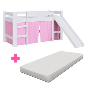 Cama Elevada Infantil Solteiro Com Colchão Escorregador Branco 93 x 202 cm