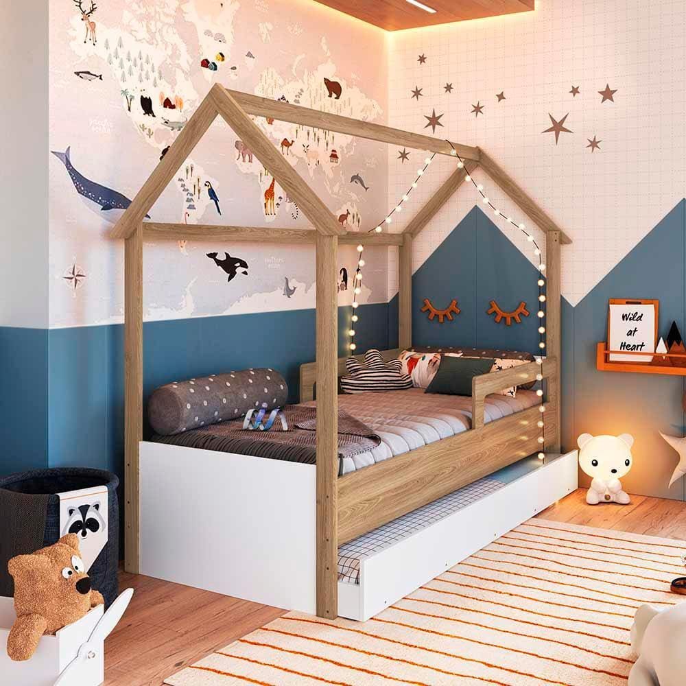 Cama Infantil Casinha Com Auxiliar e Colchão - Sonho Completo Móveis