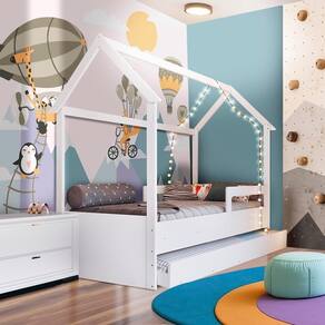 Cama Infantil Solteiro com Colchões e Auxiliar Branco - Carrossel Shop JM