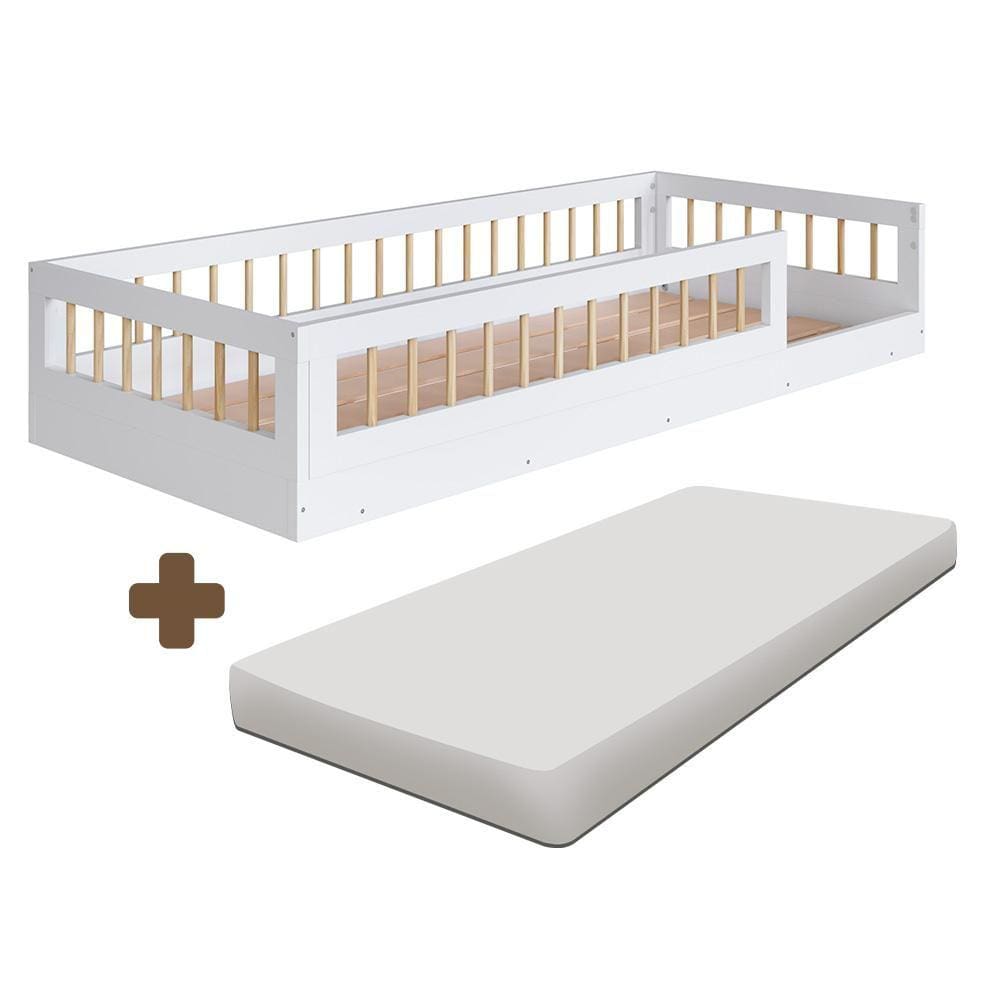 Cama Montessoriana Infantil Solteiro com Colchão Branco - 84 x 195 cm