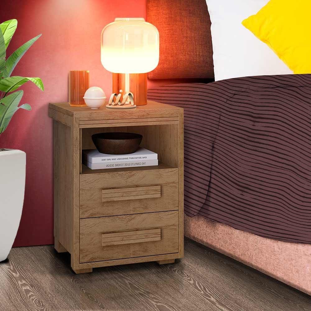 Mesa de Cabeceira com 2 Gavetas - Castanho 42 x 38 cm
