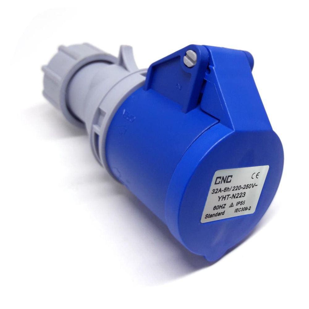 Tomada Macho 2P+Terra 32A Modelo YHT-N223 Azul CNC
